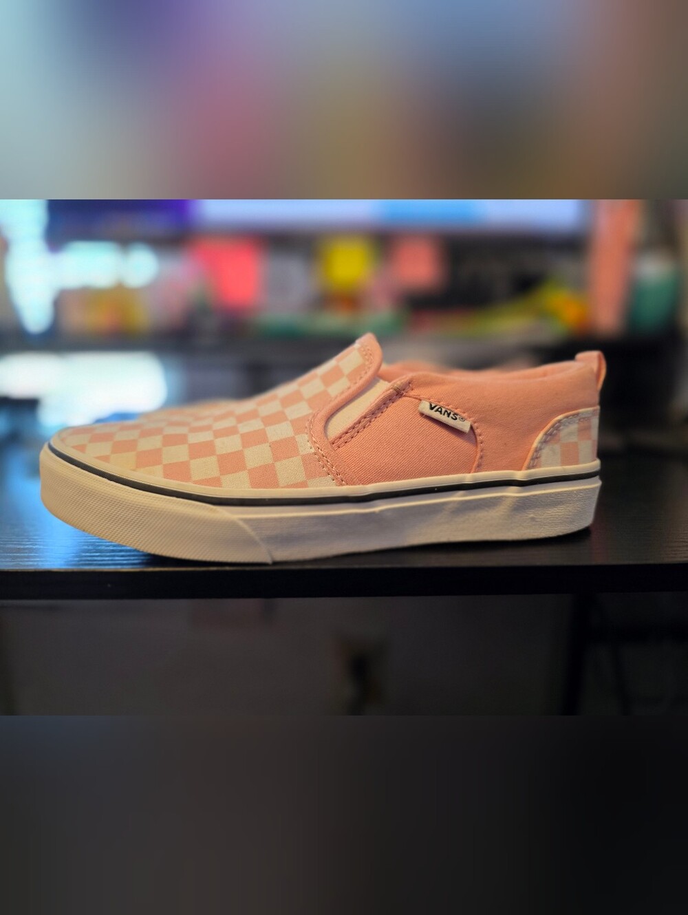 Vans Women’s Slip-On Checkerboard Sneakers - Light Pink & White